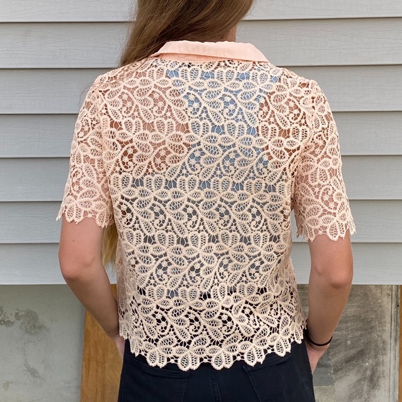 Small Zara basic pink lace crop top - Picture 2 of 6